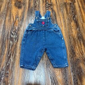 Carter's Baby Girls Blue Denim Floral Embroidered Bib Overalls Snap Bottom 3M NB